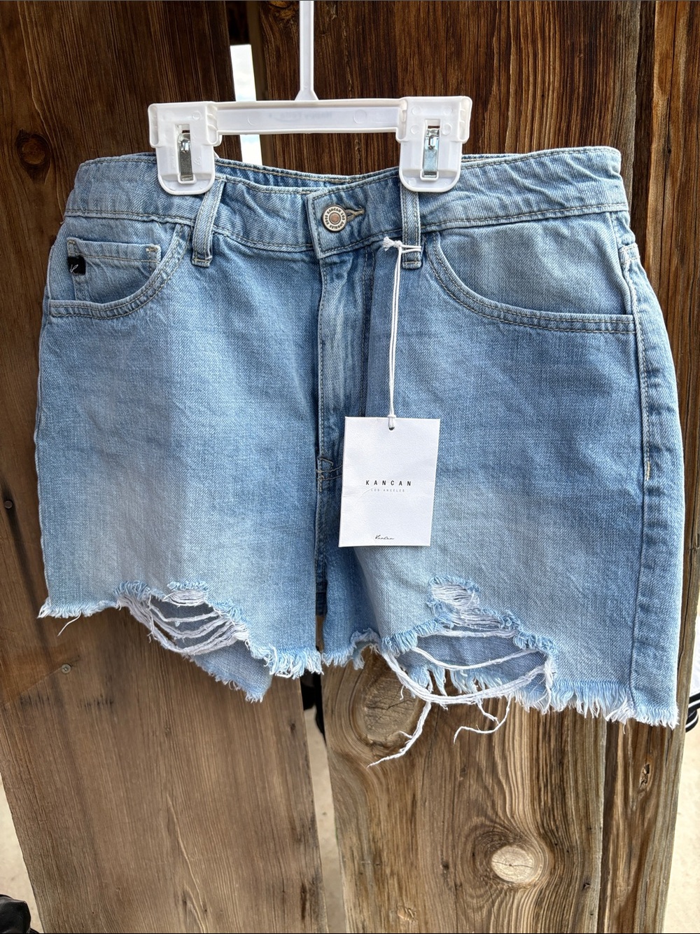 KanCan Light Wash Distressed Denim Shorts